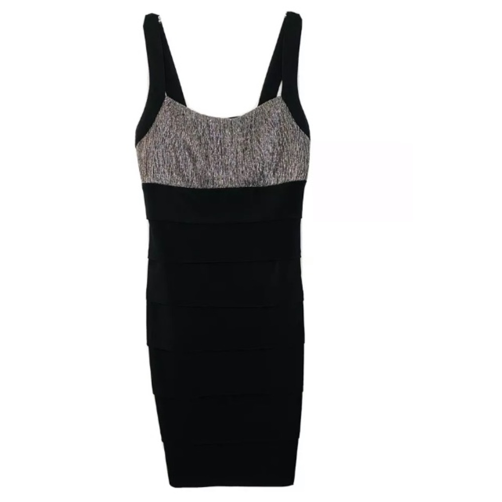 Enfocus Studio Black Silver Bodycon Cocktail Dress